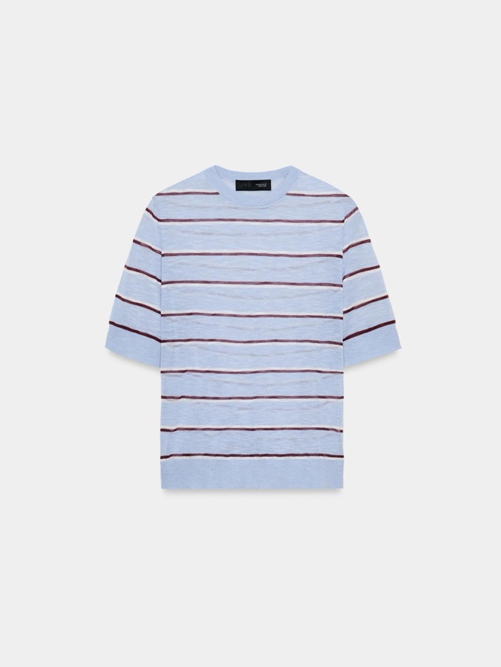 Zara Light Blue Crewneck with Burgundy Stripes